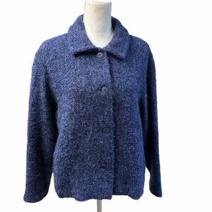 Weave of the Irish Cardigan Wool Jacket Womens L Blue Boucle Button (22” Ptp)